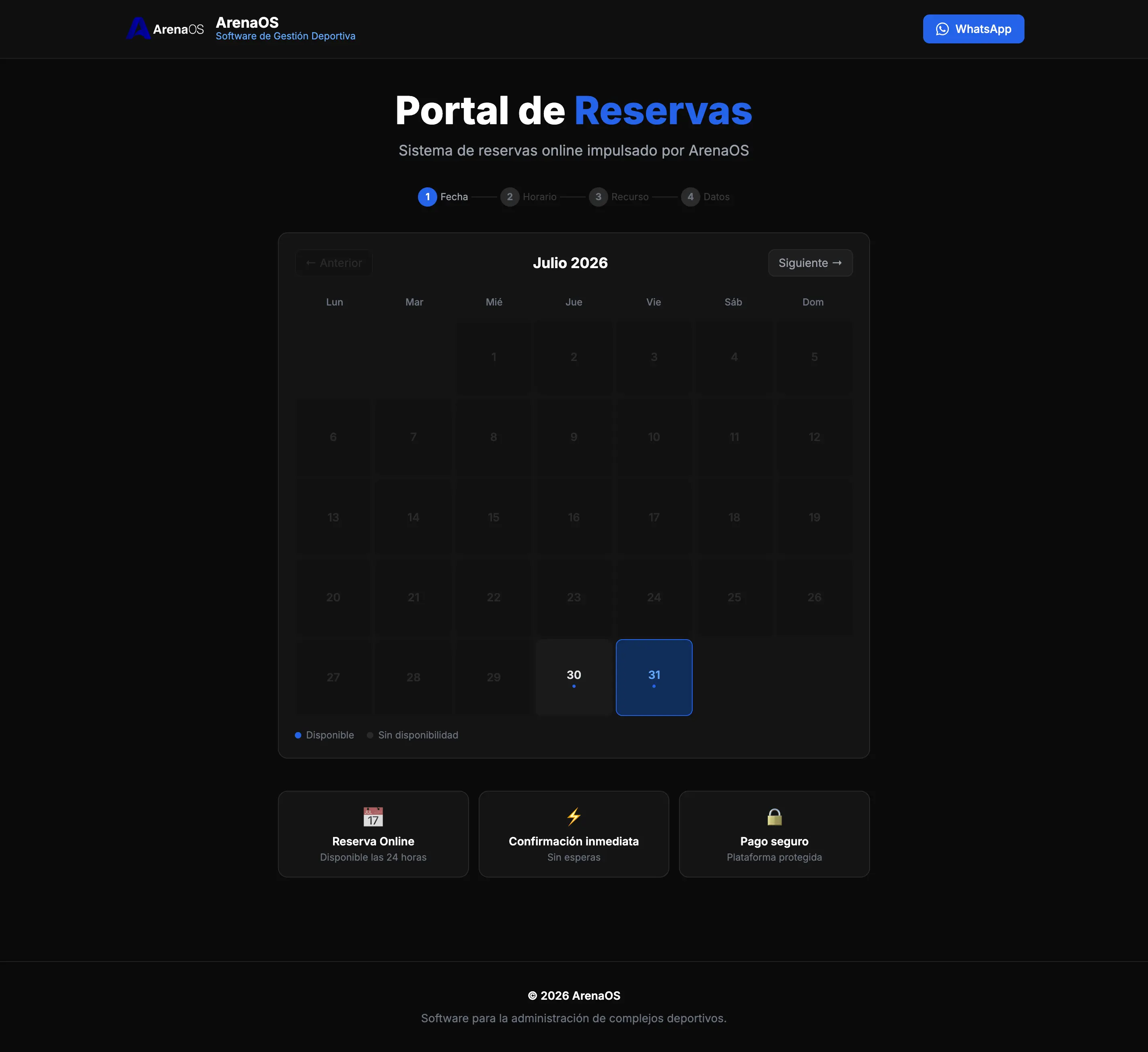Proceso de reserva ArenaOS